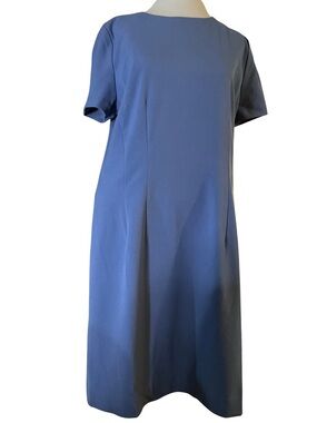 Ann Taylor Periwinkle Blue Jewel Neck Cap Sleeve Midi Shift Dress NWOT Size 12